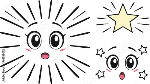 Anime manga expression with comic emotion faces and stars expression comic