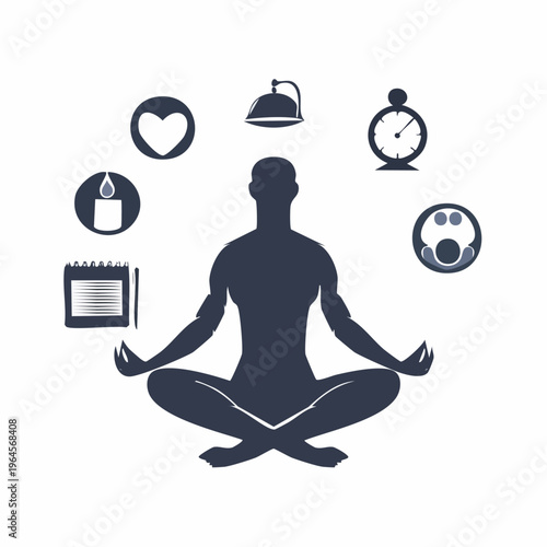 Person Meditating with Icons Surrounding.