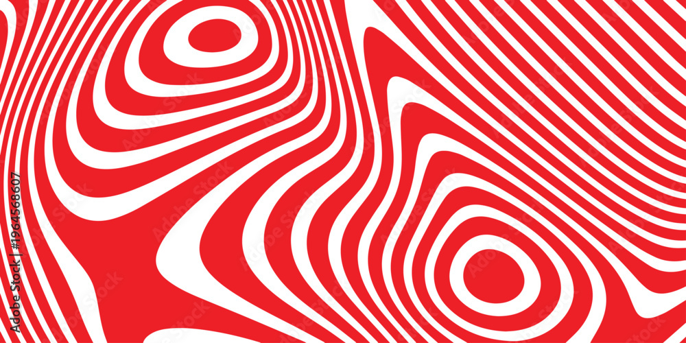 Fototapeta premium Abstract red and white swirling lines create a dynamic optical illusion pattern