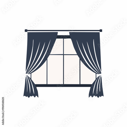 Dark Blue Curtains Open on Window.