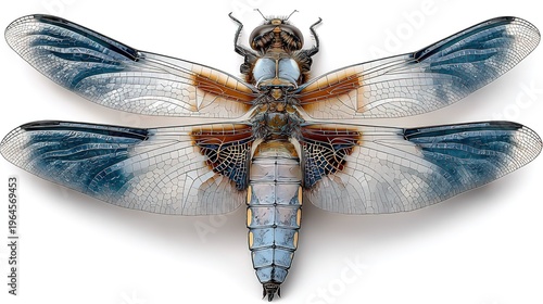 Intricate Stained Glass Style Dragonfly with Detailed Wing Veins, Isolated on White Background - Decorative Nature Illustration for Wall Art, Graphic Design, and Creative Craft Projects