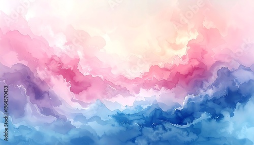 Abstract Watercolor Painting with Pink, Blue, and Purple Hues evokes serenity