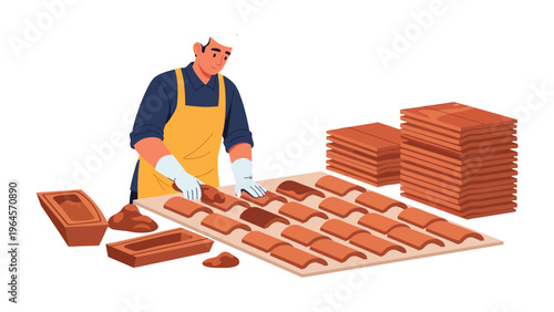 Bricklayer at Work: A skilled bricklayer meticulously arranges tiles with precision and expertise, demonstrating craftsmanship and dedication to his trade.