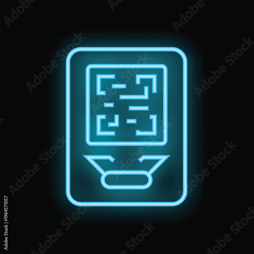 Glowing neon line pos terminal with printed reciept and confirms the payment by smartphone nfc icon isolated on black background. Vector