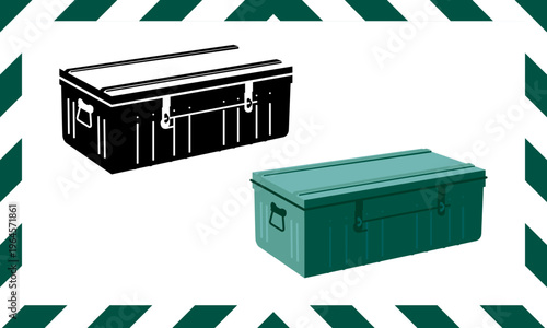 Metal storage trunks equipment cases flat design icons