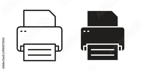 Printer icons line and solid version, outline and filled vector design set