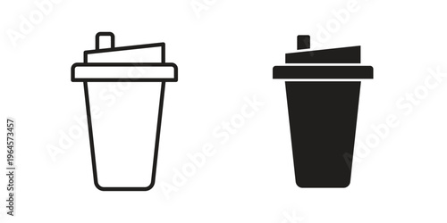 Protein shake icons line and solid version, outline and filled vector design set