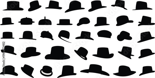 Collection of various vintage and modern hat silhouettes for fashion and style