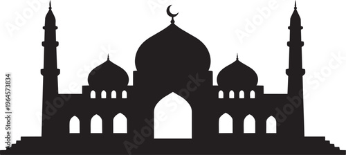 Silhouette of a mosque at sunset in Agra near the Taj Mahal