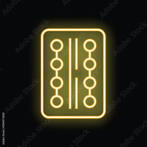 Bright yellow neon sign symbolizing a blister pack of pills glowing on a black background