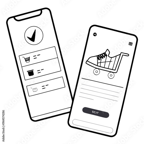 Two mobile phones with shopping app screens