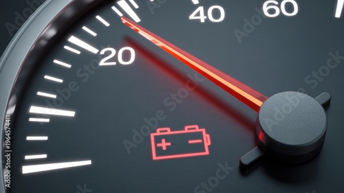 Close-up of car dashboard warning light for battery charging system