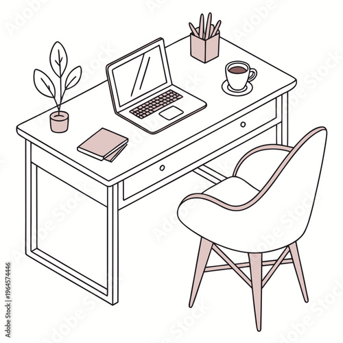 A desk with a laptop and office supplies
