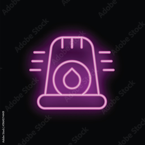 Neon fire alarm is blinking in the dark, potentially indicating an emergency situation