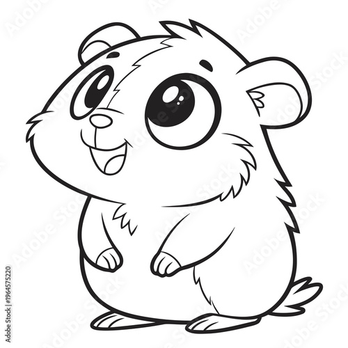 A Cute guinea pig character black and white coloring page for kids,  big expressive eyes, round fluffy bodies, tiny paws, smiling faces, simple clean outlines, printable coloring book style, white bac