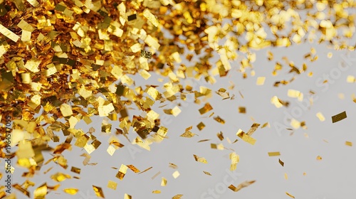 Celebratory Golden Confetti Showering Down Against a Neutral Backdrop of Light Gray