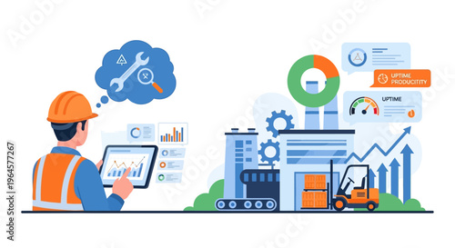Industrial Engineer Monitoring Smart Factory Operations for Uptime, Productivity & Predictive Maintenance