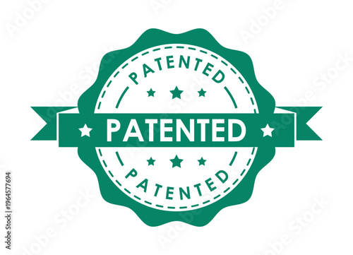 Patented Green Badge Logo with Ribbon | Official Patent Seal Icon Design