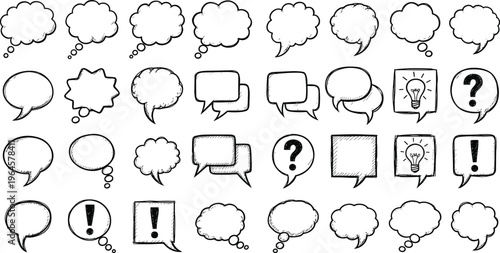 Collection of various speech bubbles and punctuation icons for communication