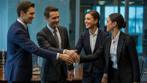 The handshake of business professionals, which symbolizes partnership agreements, institutional cooperation, teamwork, and trust in a business environment.