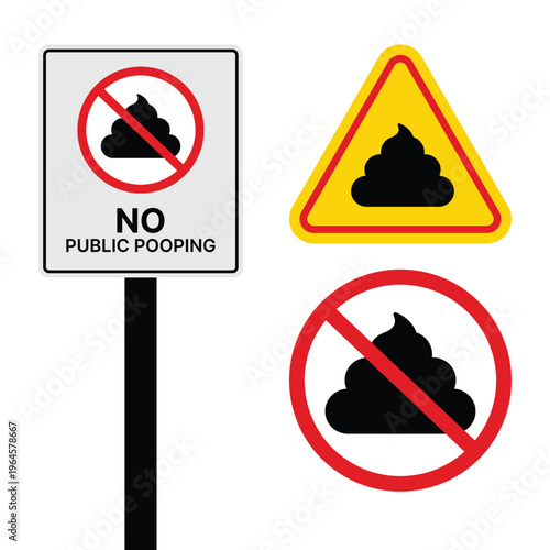 Pooping Prohibited Sign Icons – No Defecation Warning and Hygiene Symbols