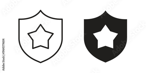 Security badge icons line and solid version, outline and filled vector design set