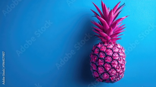 Neon Pink Pineapple Against a Vibrant Blue Background, a Striking Pop Art Image