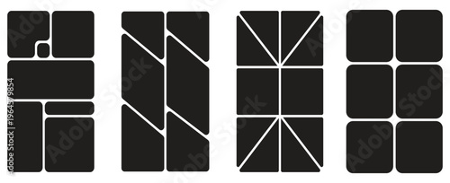 Frame layout for photo and brand grid with card illustration in black.  Photo album or memory wall idea for banner, poster, mockup, flyer, brochure. Vector illustration. 