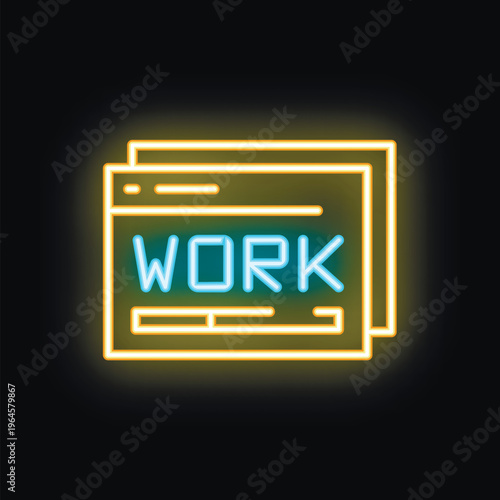 Glowing neon sign depicting a work from home office setup, perfect for themes of remote work and the gig economy