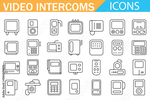 Smart intercom icons video door phone system security communication vector line style pack