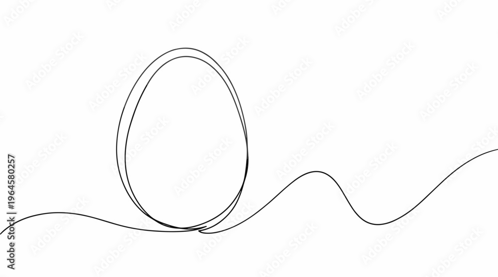 Obraz premium Minimalist single line drawing of an egg rolling on a wavy path symbolizing Easter celebration and new beginnings