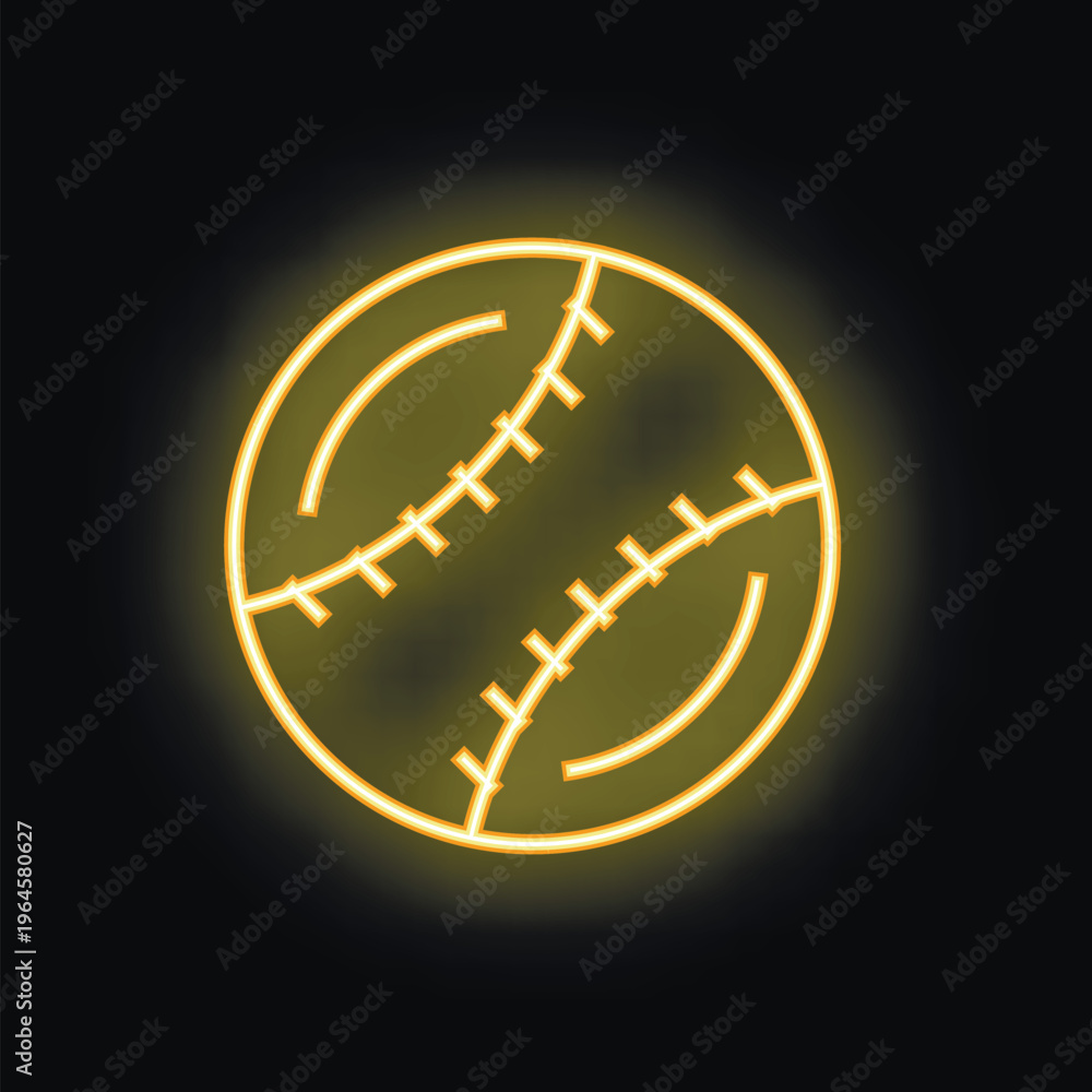Obraz premium Neon baseball ball glowing on black background, concept for sports bar, team spirit, championship