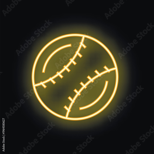 Neon baseball ball glowing on black background, concept for sports bar, team spirit, championship