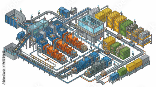 Industrial factory pipeline system diagram.