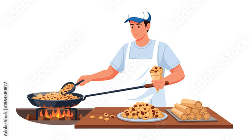 Master Chef's Culinary Art: A skilled culinary artist in action, expertly preparing a delightful dish on a traditional stovetop, presenting a culinary masterpiece that tantalizes the senses.