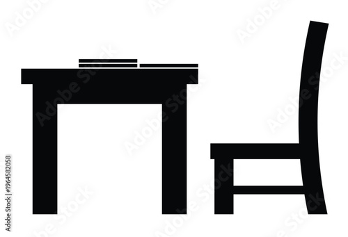School Furniture. Chair and table silhouette icons vector illustration.