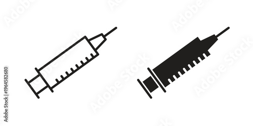 Syringe icons line and solid version, outline and filled vector design set