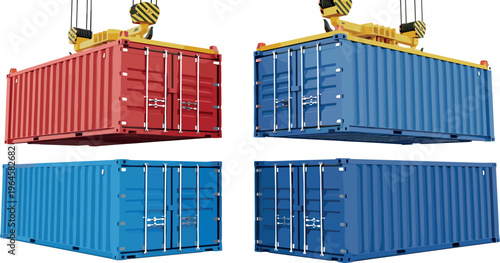 : Shipping Container Collection with Cargo Freight Containers in Different Angles for Logistics Transportation Industry Import Export and Warehouse Storage Design Projects