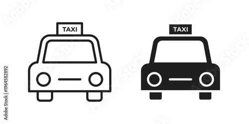 Taxi icons line and solid version, outline and filled vector design set