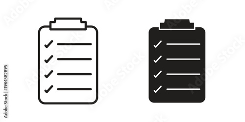 Task list icons line and solid version, outline and filled vector design set