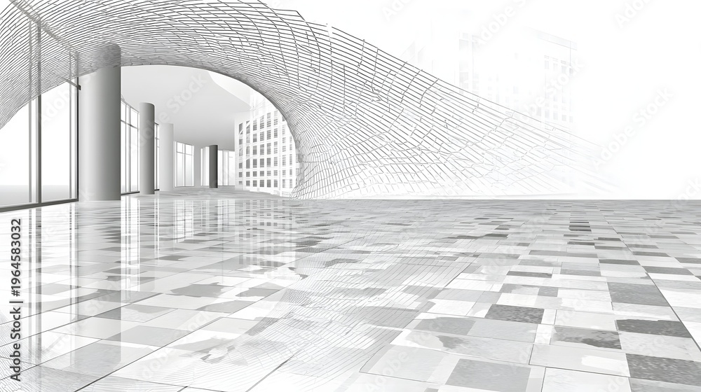 Obraz premium energy wave flowing across a glossy grid floor with subtle motion blur