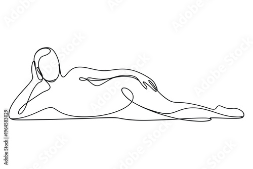 Minimalist one line drawing of a reclining woman in a relaxed pose