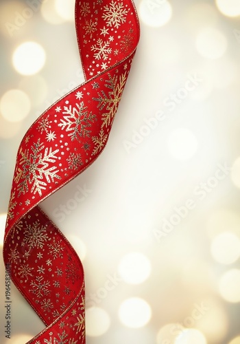 Christmas Ribbon with Snowflakes on White Background
