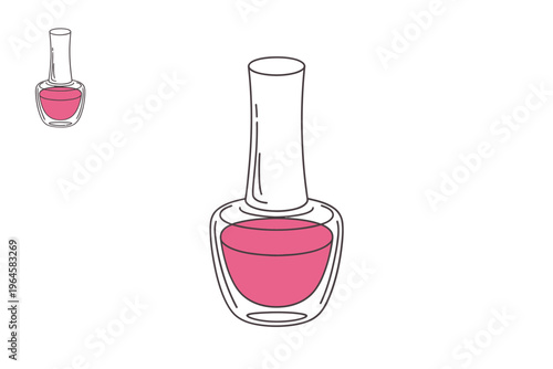 Two nail polish bottles with pink liquid outlined in a simple style