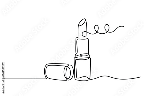 Minimalist line art illustration of stacked lipstick tubes and swirling lines