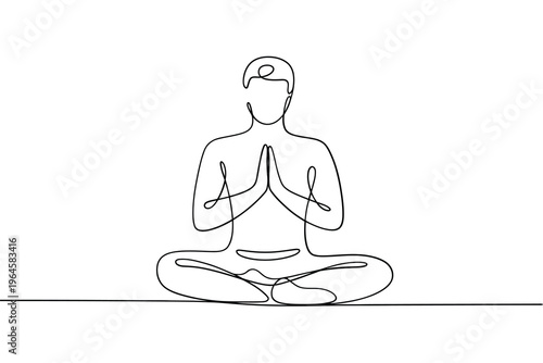 Minimalist line drawing of a person meditating in the lotus position
