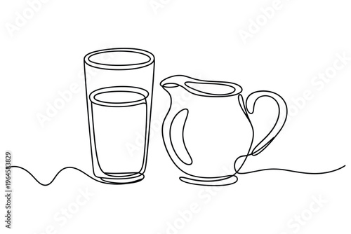 Minimalist line drawing of a glass and creamer pitcher
