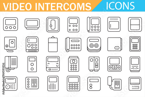 Video intercom icons set smart home door phone system communication security vector line style