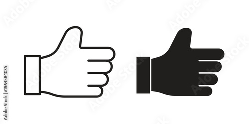 thumbs up icons line and solid version, outline and filled vector design set