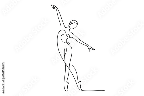 Elegant continuous line drawing of a woman in a ballet pose